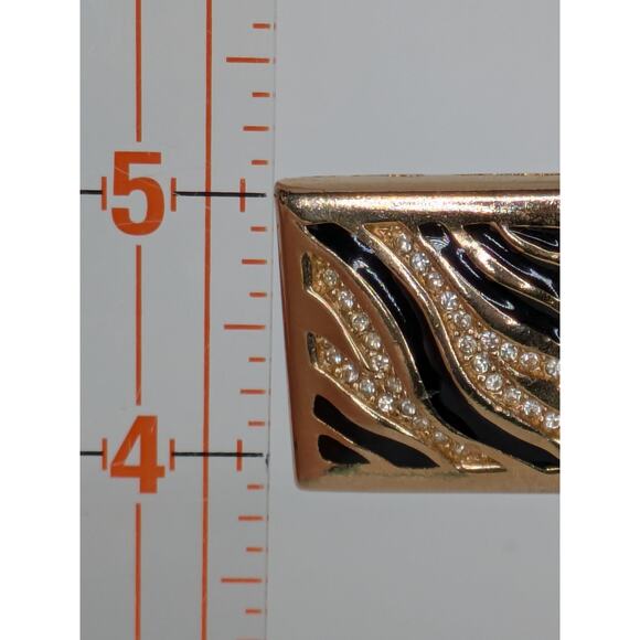 Kirks Folly Zebra Pattern Rhinestone Enamel Vintage Clip Gold Earrings - Picture 4 of 4